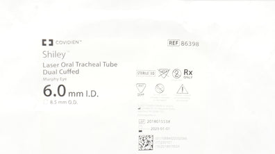 Covidien 86398 Shiley Laser Oral Tracheal Tube Dual, Cuffed 6.0 ID x 8.5mm OD(x)